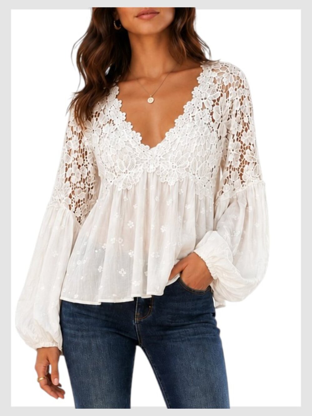 Free People Lina Lace Top Ivory White Boho Crochet Blouse XS